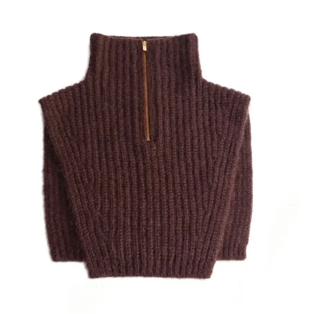 & Other Stories Wool/Mohair Polo- Neck Knit Collar Brown